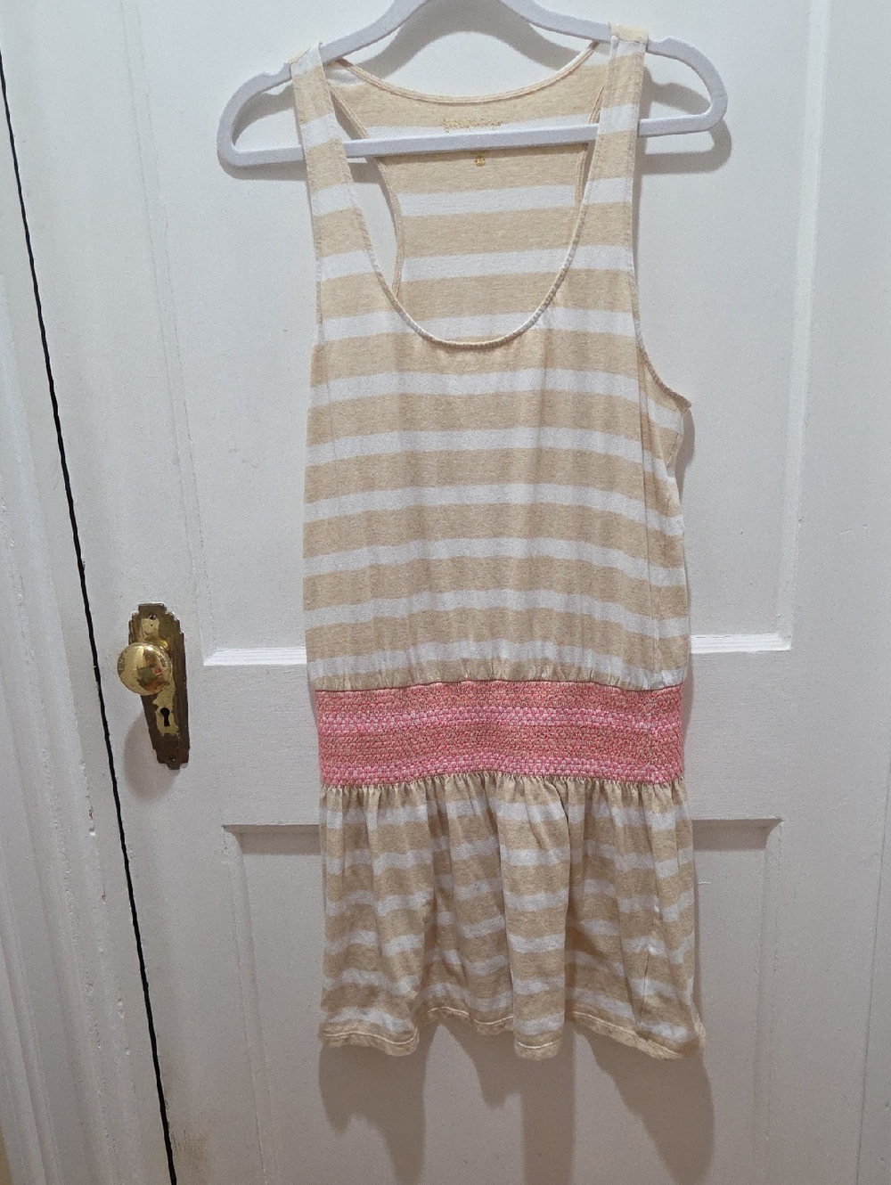 Lilly PulitzerCream & Pink Striped Sleeveless Mini Dress with Pink Smocked Waist